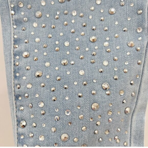 NWT Bebe Shooting Star Skinny Jeans 29 Crystal Rhinestone Light Wash Y2K Glam - Picture 8 of 15